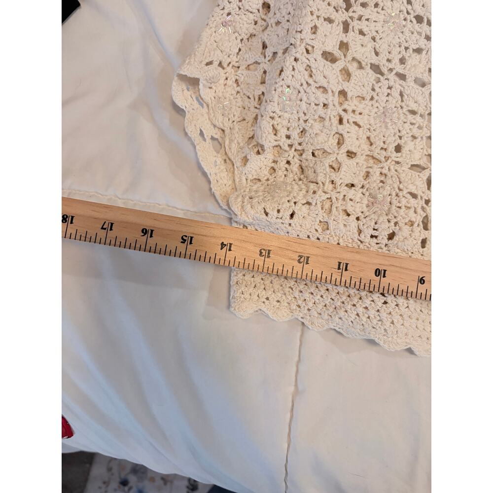 Vintage Y2K Betsey Johnson M/L Cream Crochet Cardigan Beaded Ruffle Boho - Picture 7 of 7